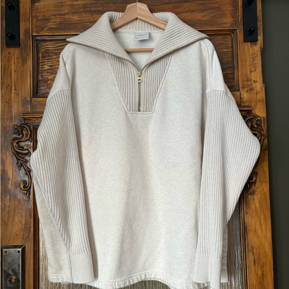 Varley Cream Quarter-Zip Oversized Sweatshirt